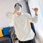 Voguable Fall Winter Zipper Long Sleeve Men Polo Sweatshirts Casual Fashion Harajuku Oversized Pullovers Punk Streetwear Black White Gray voguable