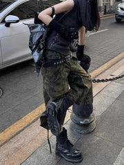 Summer Women American Vintage Japanese 2000s Camo Jorts Jean Shorts Knee Length Denim Pants Y2k Streetwear Harajuku Punk Baggy voguable