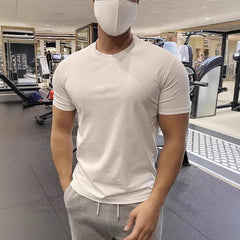 Ice Silk Gym T-shirt Men Summer O-Neck Tight Elasticity Quick Dry Short Sleeves Ultra-Light Casual Solid Running Sports T-Shirts voguable