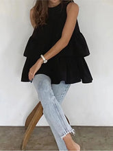 Voguable Summer Sleeveless Vests Tops Women Ruffle Patchwork Fashion Pleated Ladies Blouses Korean Style Loose Sweet Woman A-Line Tops voguable