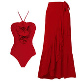 Red Flower One Piece Swimwear With Cover Up Trend Swimsuit 2025 Sexy Biquini Luxury Woman Swimsuit Beach Outing Bodysuit Bathsui voguable