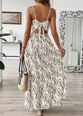 Voguable Spring/Summer New Women's Fashion Leisure Vacation Style Tie up Dress Irregular Stripe Design Long Skirt Women's Wear voguable