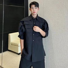 Voguable Design Multi Layer French Pleated Shirts 2024 Personality Stylish Men Casual Long Sleeve Solid Color Elegant Tops voguable