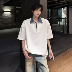 POLOshirt Mens Luxury new Solid Color Half Zip Polo Checkered Collar Stylish Trendy Streetwear T-Shirt Urban Fashion Casual Wear voguable