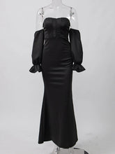 Voguable Modern Evening Dress Strapless Lantern Sleeves Women's Evening Gowns Fish Tail Wrapped Hip Style Simple Formal Party Dresses voguable