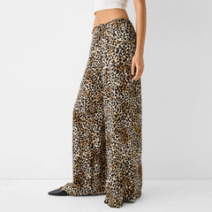 Fashion Vintage Leopard Print Wide-leg Pants Women Casual High-waisted Trouser Spring Summer Office Lady Clothes Streetwear Pbong