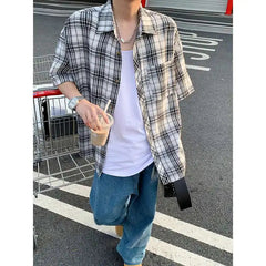 Summer Short Sleeved Shirt Men Retro Plaid Shirt Men Streetwear Korean Loose Casual Shirt Man Fashion Shirts Large Size 4XL voguable