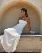 Strap Backless Lace Up Elegant Women's Long Dress Square Neck Sleeveless Solid Color Vestidos Lady Summer Solid Color Beach Robe