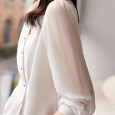Voguable Spring and Autumn Women's Solid Half Open Collar Long Sleeve Single Treated Shirt Office Lady Korean Fashion Casual Tops voguable