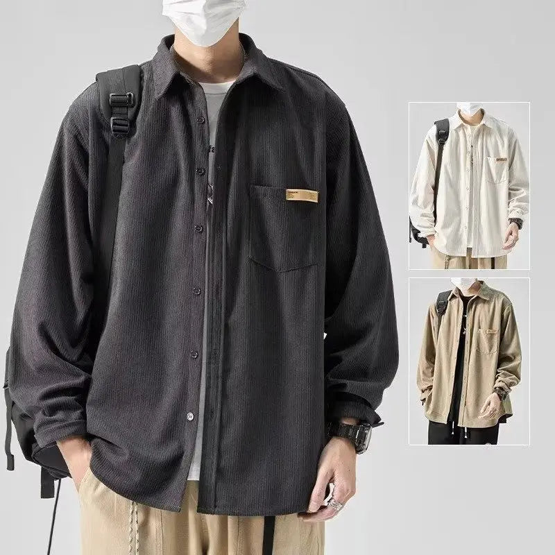 Fashionable and Comfortable Men's Loose Casual Shirt with Thick Long-Sleeve Corduroy, Versatile Top voguable