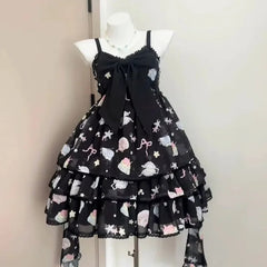 Voguable Y2k Vintage Japanese Lolita Mini Dress Women Evening Party Clothing Casual Gothic Black Dress Outwear Summer Short Sleeve voguable