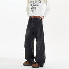 2025 Spring New Trendy Jeans Patchwork Design Male Gradient Color Washed Straight Male Denim Pants Wide Leg Mopping pants voguable