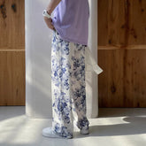 Summer Flower Pants Men Oversized Printed Wide Leg Pants Men Streetwear Korean Loose Straight Casual Pants Mens Trousers M-3XL voguable