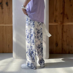 Summer Flower Pants Men Oversized Printed Wide Leg Pants Men Streetwear Korean Loose Straight Casual Pants Mens Trousers M-3XL voguable