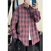 Spring Long Sleeved Shirt Men Oversized Retro Plaid Shirt Men Japanese Streetwear Loose Casual Shirt Mens Black Vintage Shirts voguable