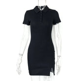 Voguable Summer new European and American women's clothing fashionable tight lapel bag hip skirt sexy hot girl short-sleeved voguable
