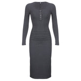 Ribbed Knitted Ruched Folds Long Dress mysite