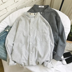 Stylish Striped Long Sleeve Men's Shirt Korean Trendy Loose-fit Lining Summer Sun Protection Clothes Hong Kong Style Jacket voguable