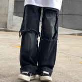 Voguable Ripped Jeans for Men Wide Leg Jeans Hip Hop Denim Trousers Male Vintage Japanese Streetwear Hole Patchwork voguable