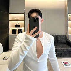 New Men's Casual Blouse Long sleeve t Shirt Tops trend slim fit Tee Shirt button-down Spring Autumn Yoga Shirts