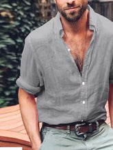 Voguable Retro Cotton Linen Workwear Shirt Men Thin Breathable Slim Fit Long Sleeve Open Cardigan Linen Crease Casual Shirt voguable