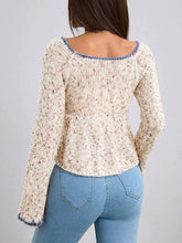 Voguable Elegant Ruffles Knitted Sweaters Women Sweet Dot Lace Up Flare Sleeve Fashion Pullovers Casual Slim Fit V Neck Aesthetic Tops voguable