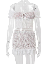 Lace Sexy 2 Piece Set Women Summer Fashion Off-shoulder Strapless Crop Top And Mini Skirt Female Elegant Beach Set voguable