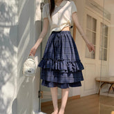 Voguable Retro Wood Grain Halter Neck Dress Women's High Waist Plaid A-Line Skirt Spring Fashion Slimming Midi Skirt lollapalooza outfit spring outfits voguable