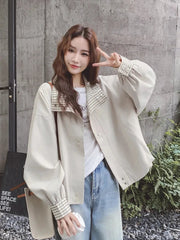 Korean Sweet Chic Jacket Women Loose Fall Long Sleeve Elegant Short Coat Fashion Plaid Patchwork Preppy Style Cute Outwear Tops voguable