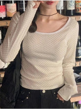 Voguable Y2K Sweet T-Shirt Korean Style Hot Girl Aesthetic Polka Dot Print Basic T-shirt Slim Fit Round Neck Tee Korean Popular Clothes voguable