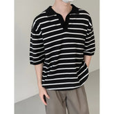 Korean Style High Quality Summer Lapel Polo T Shirt for Men Striped Knitted Top Casual Loose Men's Short Sleeve Tee Polo Shirt voguable