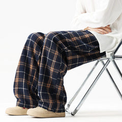 Autumn Thick Casual Pants Men Warm Retro Plaid Pants Men Streetwea Hip-hop Loose Wide Leg Pants Mens Oversized Vintage Trousers voguable