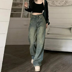 Vintage High-waisted Slimming Jeans American Style Casual Bell Bottoms Versatile Straight-leg Long Pants For Women voguable