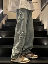 Voguable Y2K Star Embroidery Casual Men Jeans Gothic Neutral Wide Leg Denim Trousers Male Loose Hip-hop Fashion Youth Streetwear voguable