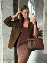 Fashion Brown Lapel With Pocket Jacket Woman Casual Single Breasted Long Sleeve Coat 2024 Lady Autumn Warm High Street Outwear voguable