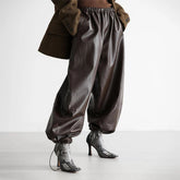 Voguable Leather Wide Leg Pants Women Elastic High Waist Solid Fashion Autumn Female Trousers Party Street Chic Ladies Pants voguable