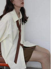 Voguable Elegant Bow Women Shirts Spring Long Sleeve Designed Simple Korean Office Ladies Blouse Button Casual Fashion Female Tops voguable