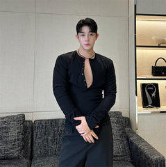 New Men's Casual Blouse Long sleeve t Shirt Tops trend slim fit Tee Shirt button-down Spring Autumn Yoga Shirts