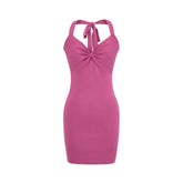 Voguable Sexy V-neck Knitted Wrap Dress Backless Bodycon Short Skirt High Waist Medium Elastic Breathable Spring Summer Autumn Casual Fit voguable