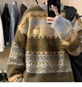 Vintage Boho Floral Striped Sweater Women Warm Winter Long Sleeve Tops Men Hip Hop Couples Teens Pullover Korean Fashion Clothes