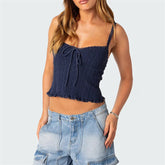 Lace Trim Tank Top Summer Women Solid Color Spaghetti Strap Sleeveless Camisole with Bow y2k Aesthetic Clothes Clubwear voguable