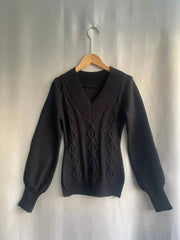 Sexy Elegant V-neck Knitted Pullover Women Black Y2k Fashion Long Sleeve Sweaters Simple Casual Slim Aesthetics Tops voguable