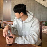 Winter Clothing Men's Luxury Knitted Zipper Hooded Pullovers Sweater Casual Streetwear Striped Solid Color Long Sleeve Hoodie voguable