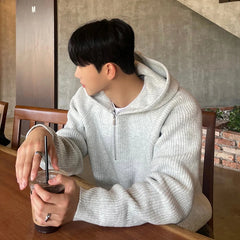 Winter Clothing Men's Luxury Knitted Zipper Hooded Pullovers Sweater Casual Streetwear Striped Solid Color Long Sleeve Hoodie voguable