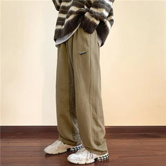 Autumn Winter New Fashion Elastic Waist Drawstring Pockets Solid Men's Clothing Wide Leg Trousers Korean Trend All-match Pants voguable