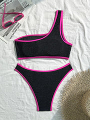 Voguable Sexy Contrast Color One Shoulder Bikini Women Split Swimsuit Beach Vacation Bikini 2026 New All Season Bikinis 2 Piece Set voguable