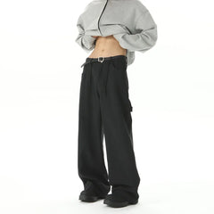 American Style Wide Leg Straight Cargo Pants Letter Printed Men's Baggy Casual Fashion Overalls Streetwear Male Mopping Trousers