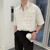 Summer Clothing Men's Light Luxury Draped Knit Shirts Retro Leisure Chic Button-down Short Sleeve Korean Popular Clothes voguable