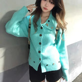 Voguable Chic Button Knit Cardigan Women Long Sleeve Sweet Casual Preppy Korean Sweater Female Harajuku Loose Lazy Wind Student Outwear voguable