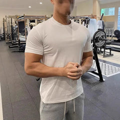 Ice Silk Gym T-shirt Men Summer O-Neck Tight Elasticity Quick Dry Short Sleeves Ultra-Light Casual Solid Running Sports T-Shirts voguable